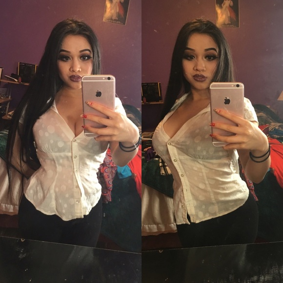 👚 White Polka Dotted Collared Ribbon Pocket Shirt - Picture 3 of 8